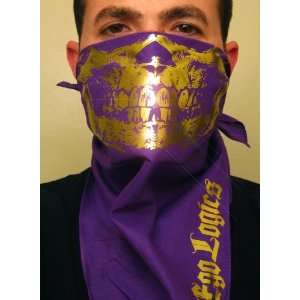 purple rain gold foil skull bandana face mask 22 x 22