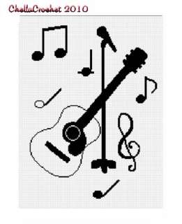 Guitar Acoustic Note Music Afghan Crochet Pattern Graph  
