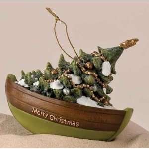   of 6 Snowy Decorated Christmas Tree in Boat Holiday Ornaments 4.5
