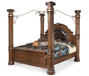 Café Brown/Leather Queen Canopy Bed  