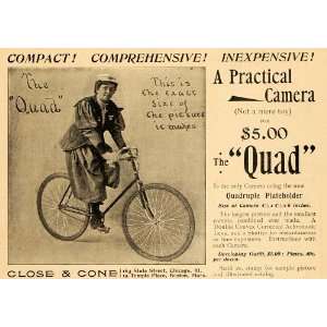  1896 Vintage Ad Quad Camera Antique Close Cone Bicycle 