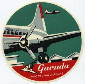   Indonesian Airways   ART DECO Airline Luggage Label, 1955  