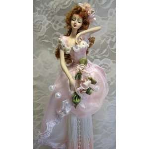 : Victorian Lady with Pink rose party gown tassel Doll Victorian Tea 