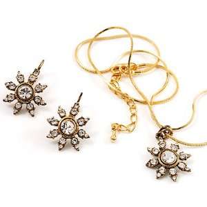  Antique Gold Clear Crystal Daisy Costume Set: Jewelry