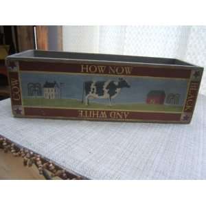  Vintage Style Wooden Box How Now Black and White Cow 