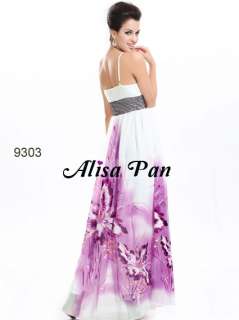 Purple Printed V neck Sequined Elegant Wedding Evening Dresses 09303 