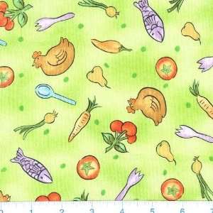  45 Wide Chefs Cats & Dogs Vegetables & Fish Lime Fabric 