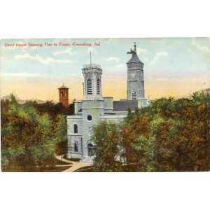 1915 Vintage Postcard Court House showing Tree in Tower   Greensburg 