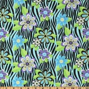  45 Wide Flower Power Zebra Aqua Fabric By The Yard Arts 