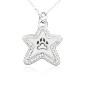 White Crystal Outline Pet Superstar Pewter Pendant 15 Chain Necklace 