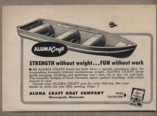 Original 1951 Vintage Ad Aluma Craft Boats Aluminum Minneapolis,MN .