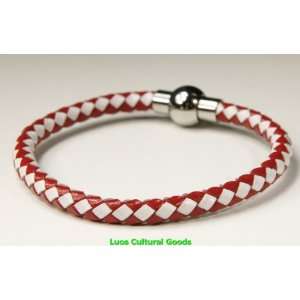  Luos 6mm Red and White braided Leather cord Bracelet 