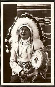 RPPC Native American Indian CEREMONIAL DRESS Drum NICE!  