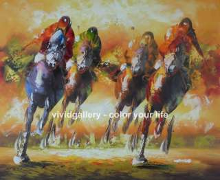 Pallet knife Signed Oil Painting 24x20 Sport Horse Racing Abstract 