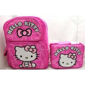  Hello Kitty PINK GLITTER FACE 16 Large Backpack + Lunch 