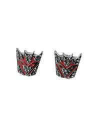Transformer Decpticon White Crystal Gunmetal Black & Red Stud Earrings