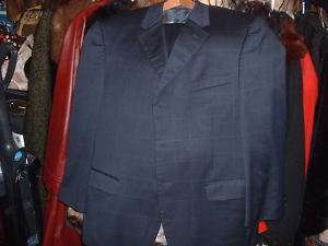 ANDREW FEZZA NAVY PLAID SUIT WORSTED WOOL 42 SHORT  