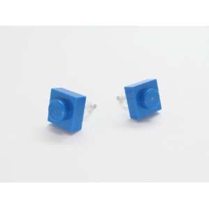  Blue Upcycled LEGO Square Stud Earrings Jewelry