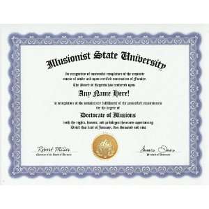 Illusionist Illusions Degree Custom Gag Diploma Doctorate Certificate 