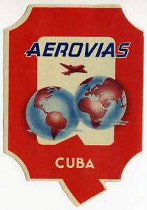 CUBA AIRWAYS ~AEROVIAS~ Historic Old Airline Luggage Label  