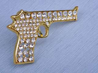 Urban Gold Tone Gun Pistol Crystal Clear Bling Rhinestone Big 