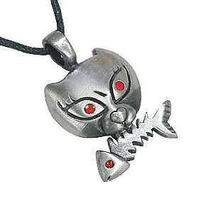  Alley Cat Fish Bone Pewter Pendant Necklace Jewelry