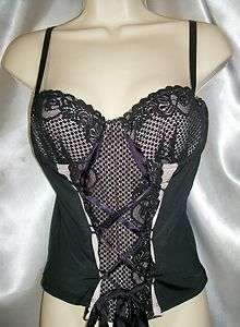 NATIVE INTIMATES BLACK PINK CORSET BUSTIER 36 B LACE UP  