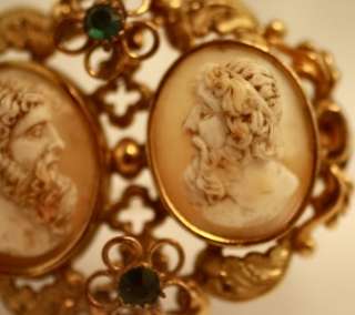 Antique Georgian 14K gold double cameo shell brooch  