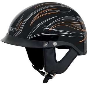   Half Motorcycle Helmet w/ Dual Shields Black/Orange Pinstripe Flames