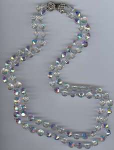 VINTAGE TWO STRAND LONG CRYSTAL PRISM BEAD NECKLACE  