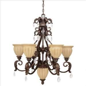   Seven Light Chandelier with Sienna Scavo Glass Shade in Gilded Bronze