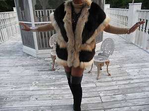 Unique crystal & Black fox fur Vest Sleeveless coat M L  