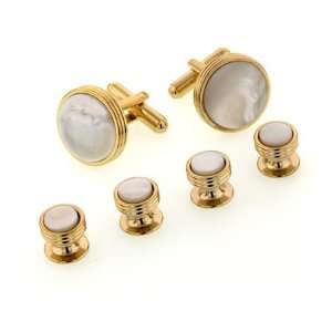 JJ Weston gold plated set of cufflinks and shirt studs accented with 