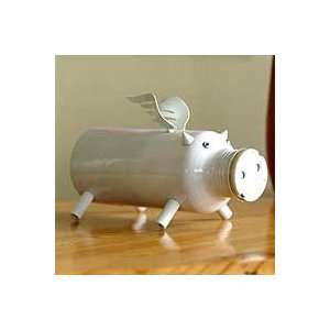  NOVICA Recycled aluminum sculpture, Flying White Pig 