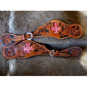  CARVED Leather Western SPUR STRAPS 