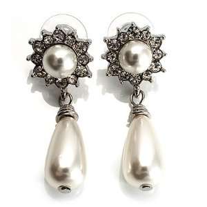  Bridal Pearl Drop Earrings (Silver Tone) Jewelry