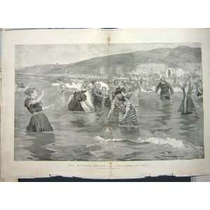    1894 BATHING BEACH SEA SIDE BOULOGNE SUR MER FRANCE