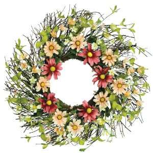  Melrose Twig Wreath with Shades of Pink Daisies, 24 Inch 