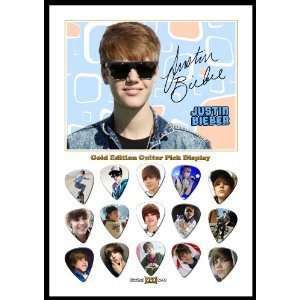 Justin Bieber (A) New Gold Edition Guitar Pick Display With 15 Guitar 