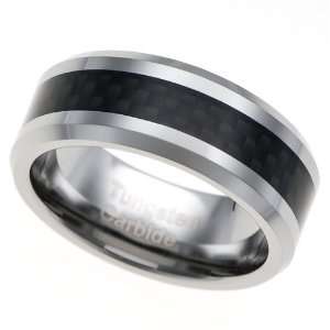 6MM Tungsten Carbide Ring Wedding Band with Black Carbon Fiber Inlay 