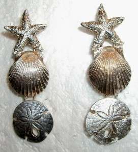 Sterling STARFISH~SHELL~SANDDOLLAR Articulated Earrings  