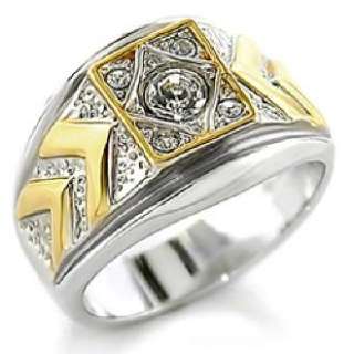 Big New Austrian Crystal Two Tone Mens Ring Size 8  