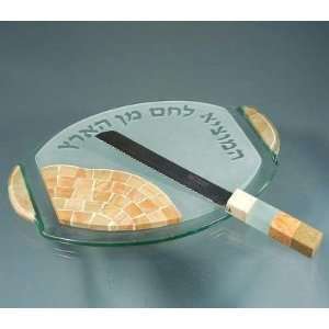  Bagel Jerusalem Stone Glass Top Challah Board Set