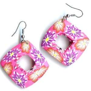 Tropical Hawaiian Handcrafted Earrings   Flower Pattern