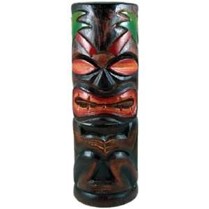  Carved Round Tiki Statue with Painted Palm Tree