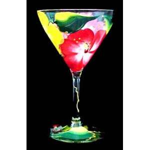 Hibiscus Design   Hand Painted   Martini   7.5 oz. 