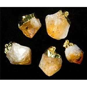   25 Pieces Gold Plated Citrine Rough Point Pendants with Bail Gemstone