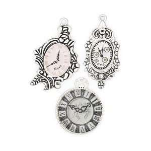 Blue Moon Trinket Shoppe Metal Charms 3/Pkg Graphic Clocks Silver; 3 
