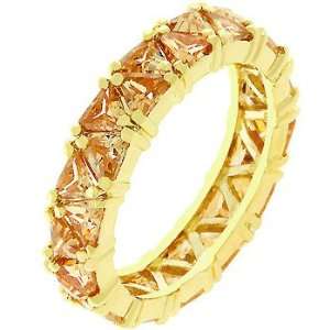  14K Gold Bonded Trillion Cut Champagne CZ Eternity Ring Jewelry