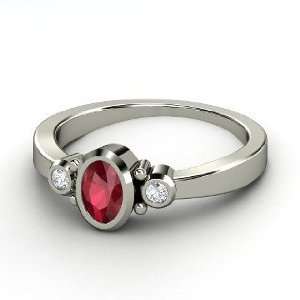  Kira Ring, Oval Ruby Platinum Ring with Diamond Jewelry